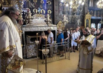Στην πανηγυρίζουσα Ιερά Μονή Κοιμήσεως Θεοτόκου και Αγίου Γερασίμου Νέου Κεφαλληνίας ιερούργησε ο Μητρ. Λαρίσης