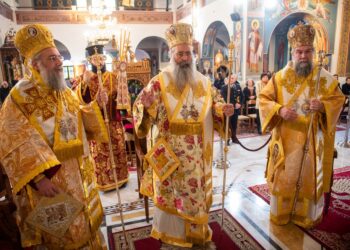 Πολυαρχιερατική Θεία Λειτουργία  στον εορτάζοντα νεόδμητο Ναό του Αγ. Σπυρίδωνος στις Σέρρες